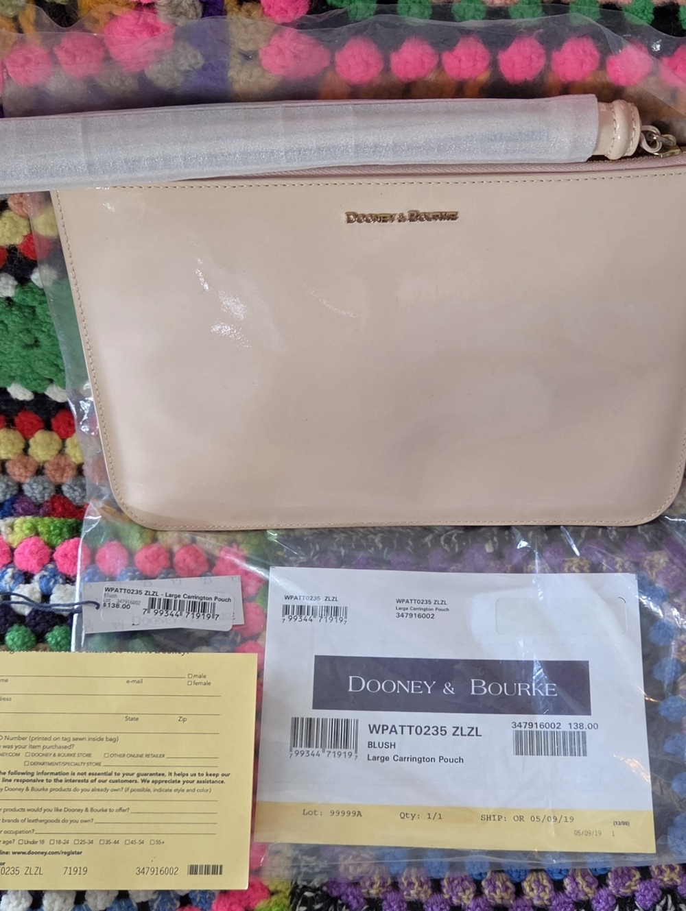 Dooney & Bourke Blush Patent Leather Large Carrington Pouch